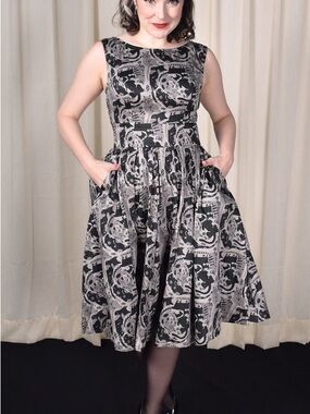 Miss Lulo Black & Gray Cats Lily Dress Size Medium